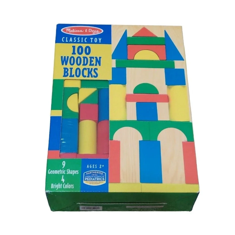 NWT gift MELISSA & DOUG Wooden Building Blocks Set STEM shapes and colors
